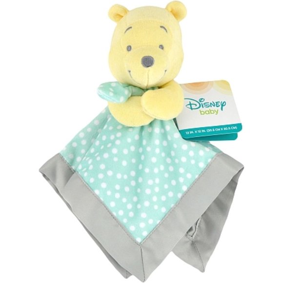 Disney Baby Winnie the Pooh Polka Dot Security Blanket Lovey Blue Aqua Green NWT - Picture 1 of 2